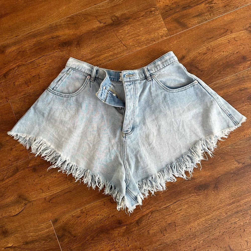 Free People “Harlie” cutoff denim wide leg balloon shorts trapeze flowy loose